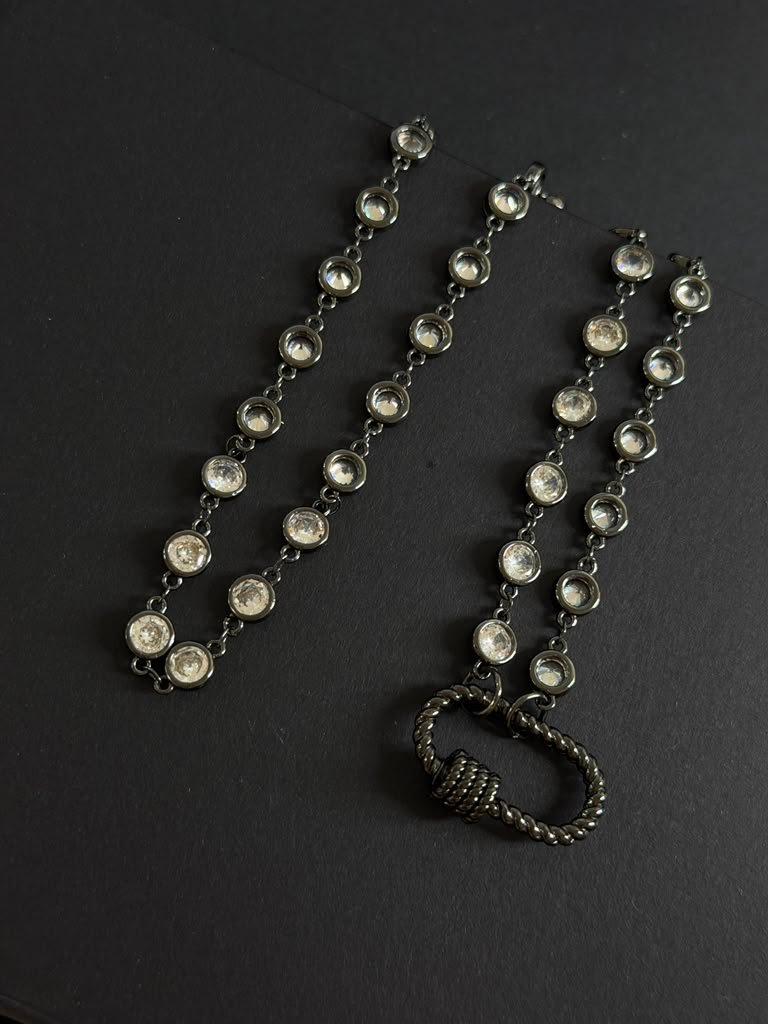 Black Rhodium Necklace Clear Stones Chain Cz Jewelry